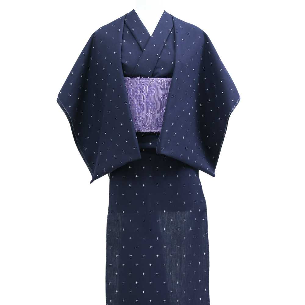 久留米絣｜野村織物「星雫絣」ネイビー×ホワイト｜木綿着物 | 普段着