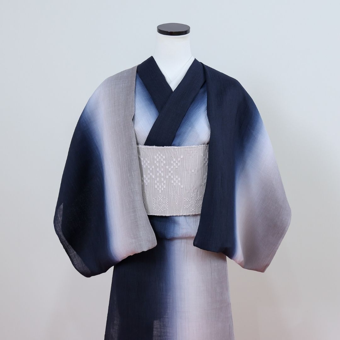 スラドキー｜近江縮｜綿麻｜濃紺×グレイ｜グラデーション着物 | 普段着
