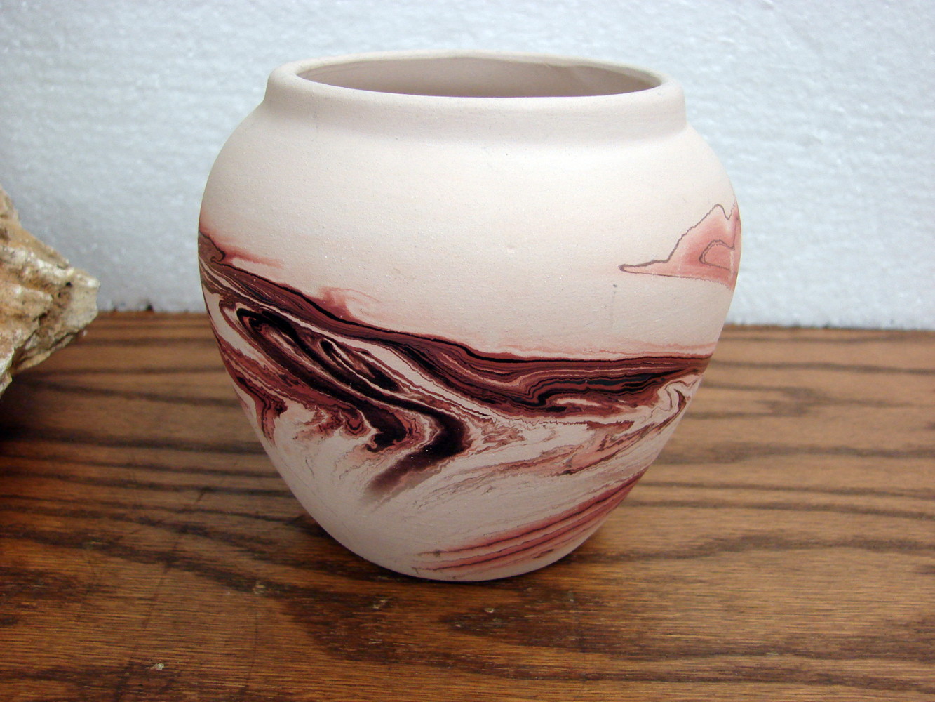 Vintage Nemadji Pottery Squat Vase Hand Painted Earth Tones