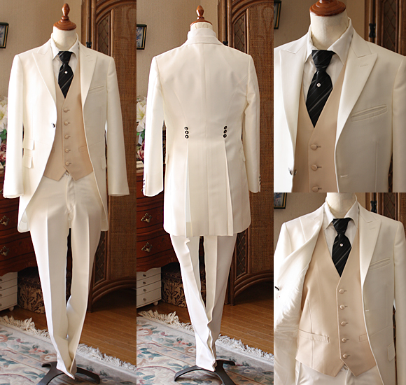 細身の美しいシルエットのモーニングコート｜オフホワイト｜花婿衣装