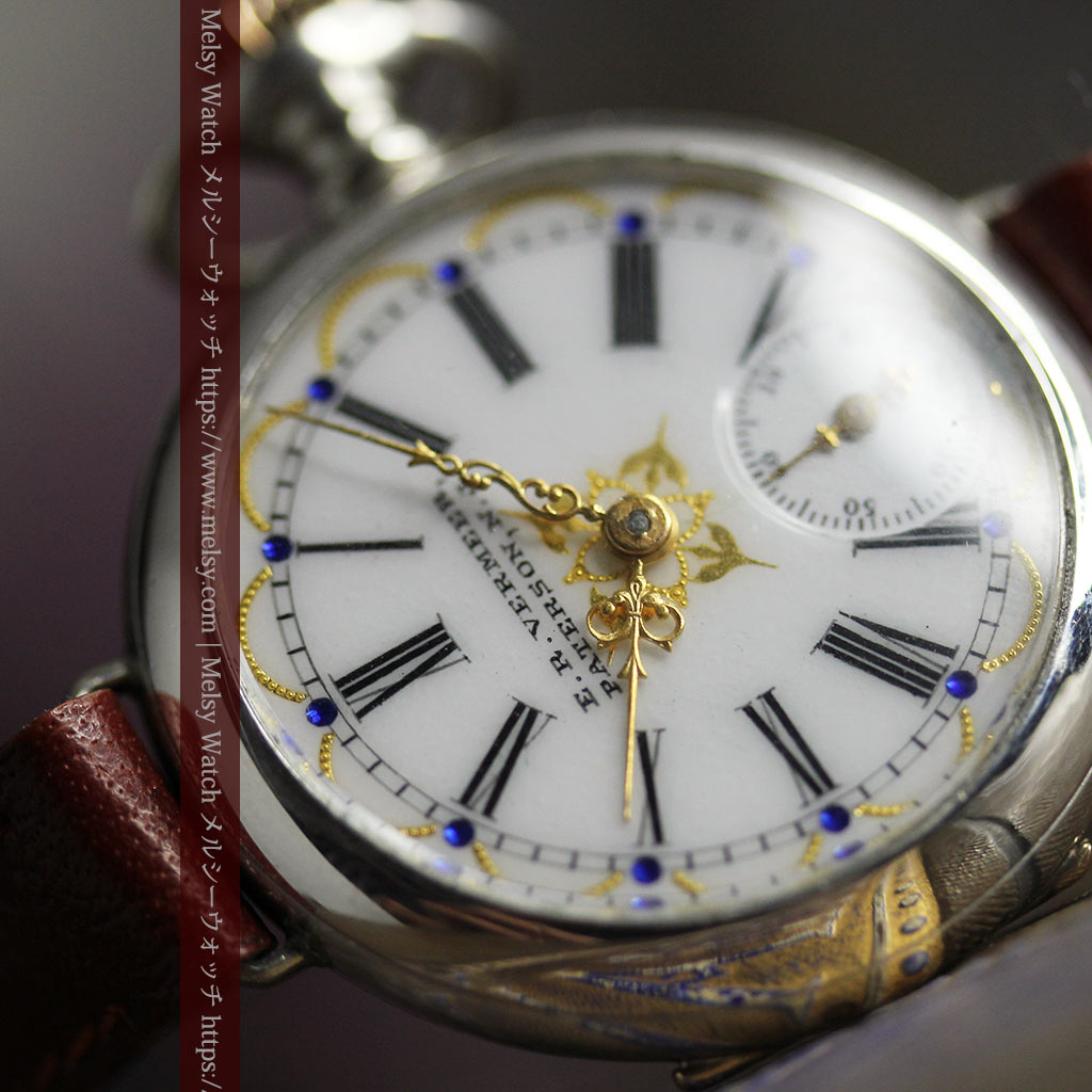 青く澄んだ蒼玉に金銀が美しいウォルサムのアンティーク腕時計