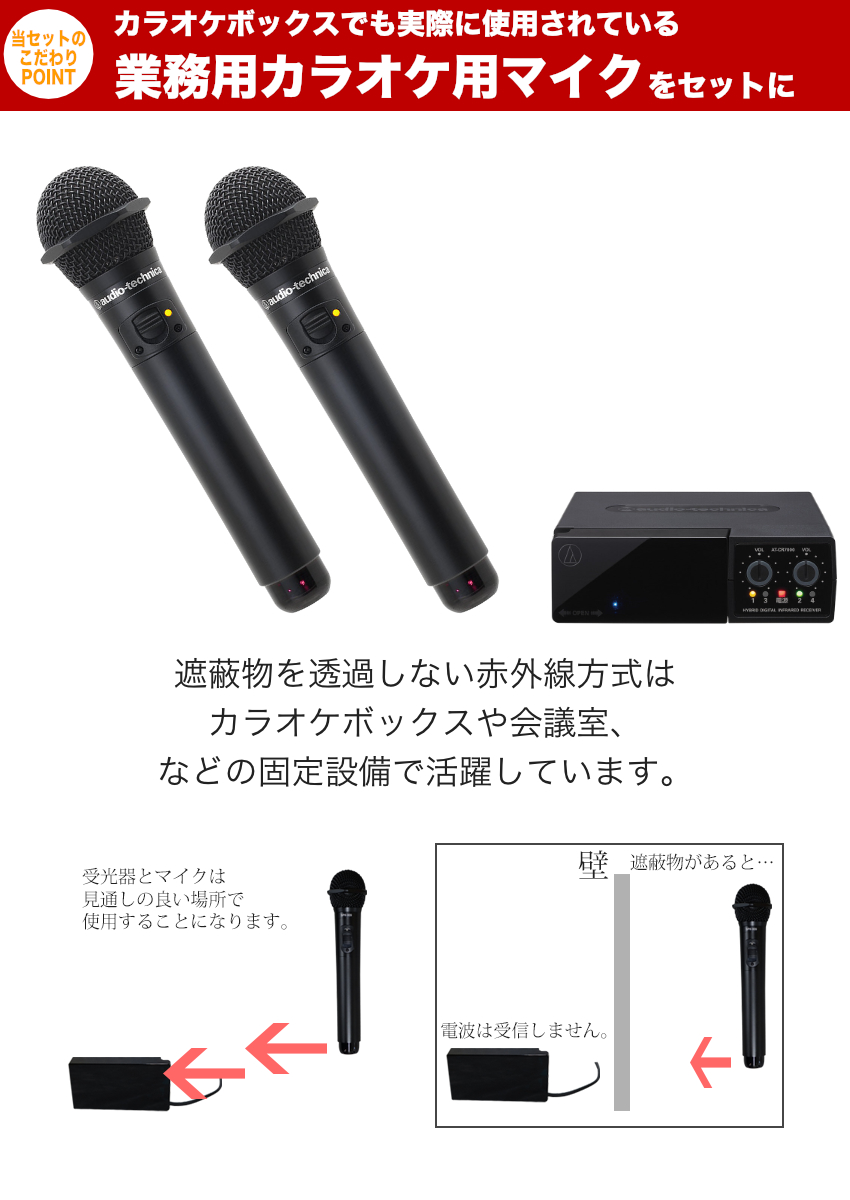 ワイヤレスマイク2本付き□業務用カラオケセット audio-technica業務用