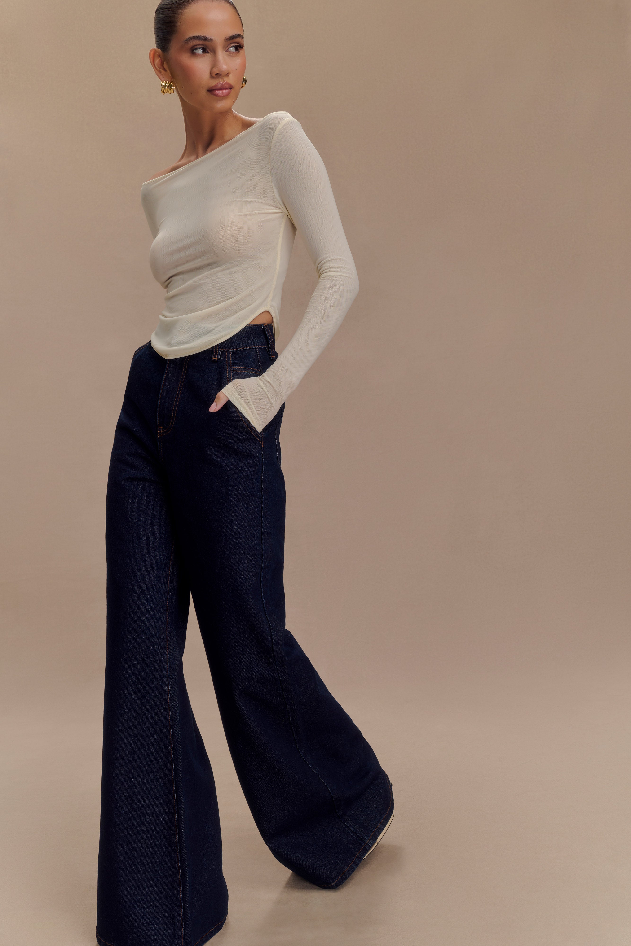 Jen Wide Leg Flare Denim Jeans - Indigo Blue | MESHKI US