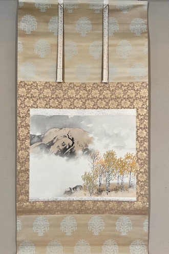 正統派日本画家・舟越長嘉画 掛け軸「鉄線花」 正統派日本画家・舟越長