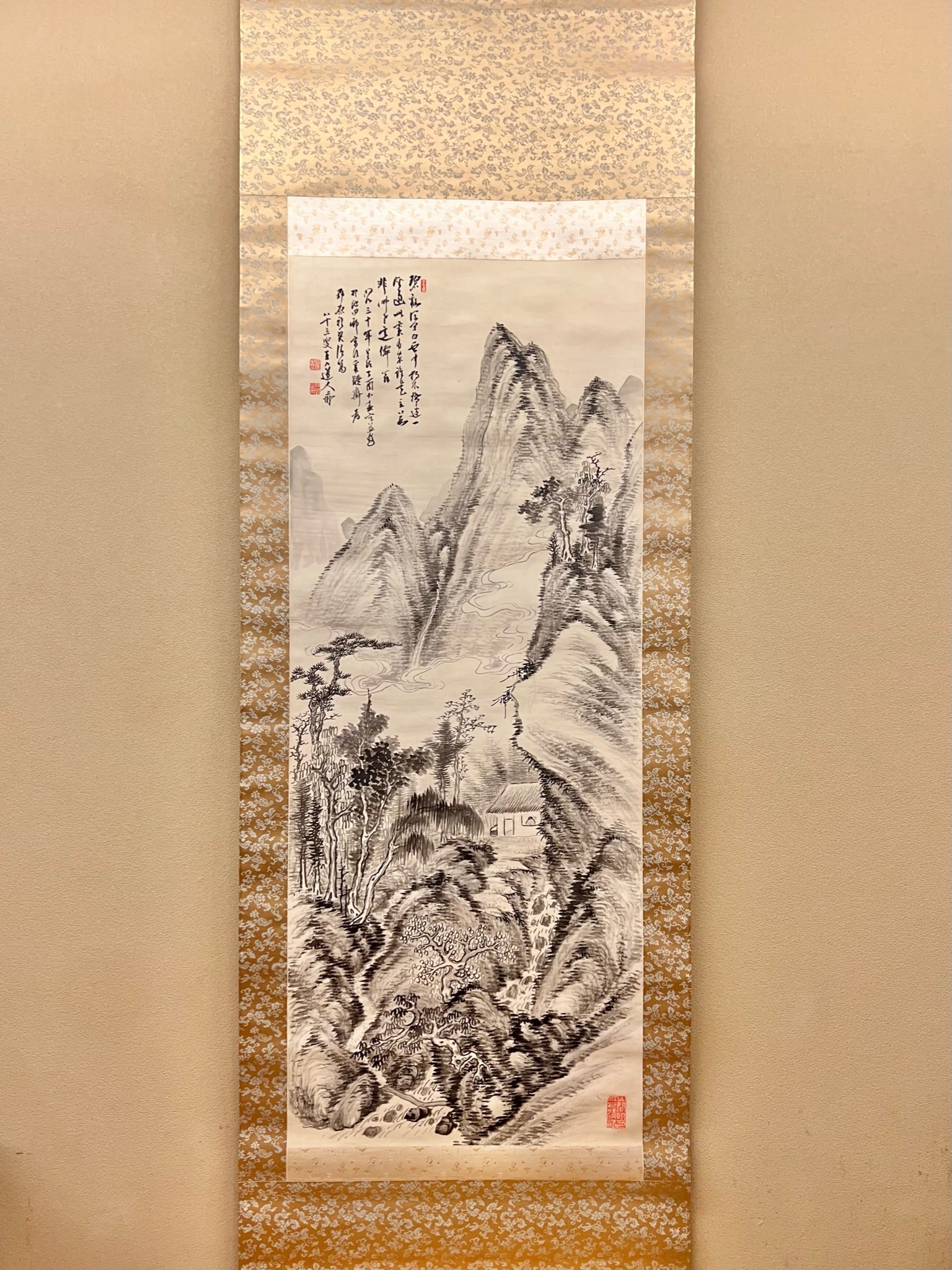 真作/石井金陵/秋江漁舟図/布袋屋掛軸HD-826 真作/石井金陵/秋江漁舟図