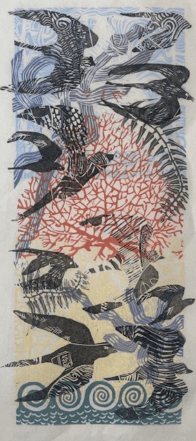 Sea Birds Glide - Original Block Print Made In Hawaii - Maui Hands