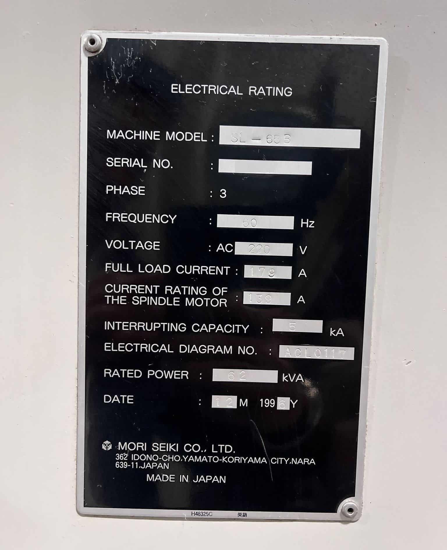 Used Mori Seiki SL-65B CNC Turning Center – 6.5″ Big Bore Lathe