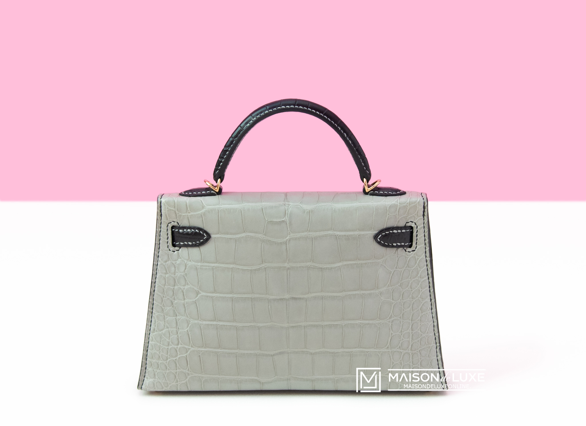 NEW HERMES GRIS PERLE BLACK HSS MATTE CROCODILE MINI KELLY II 20