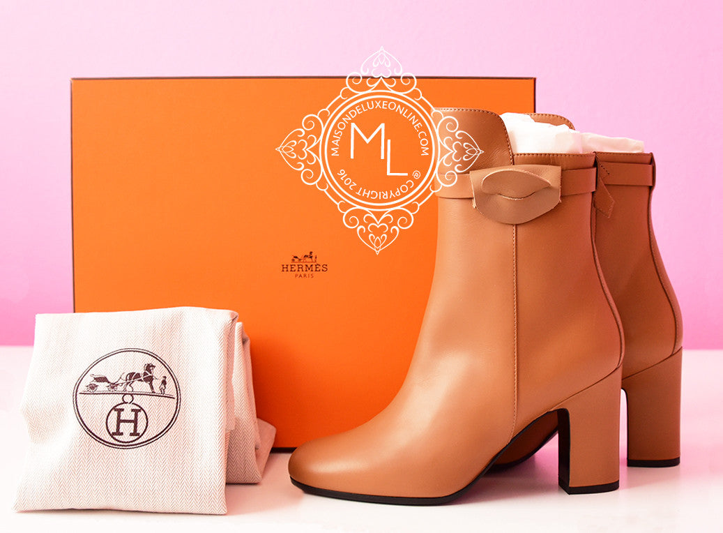 Hermes Womens Camel Joueuse Kelly Boots 37 Shoes Booties Sneaker