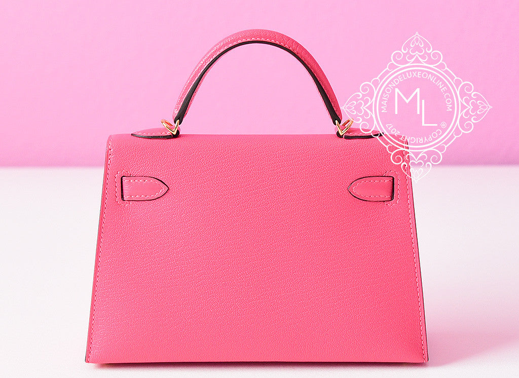 Hermes Rose Lipstick Pink Mini Kelly II 20 Chevre Pochette Clutch