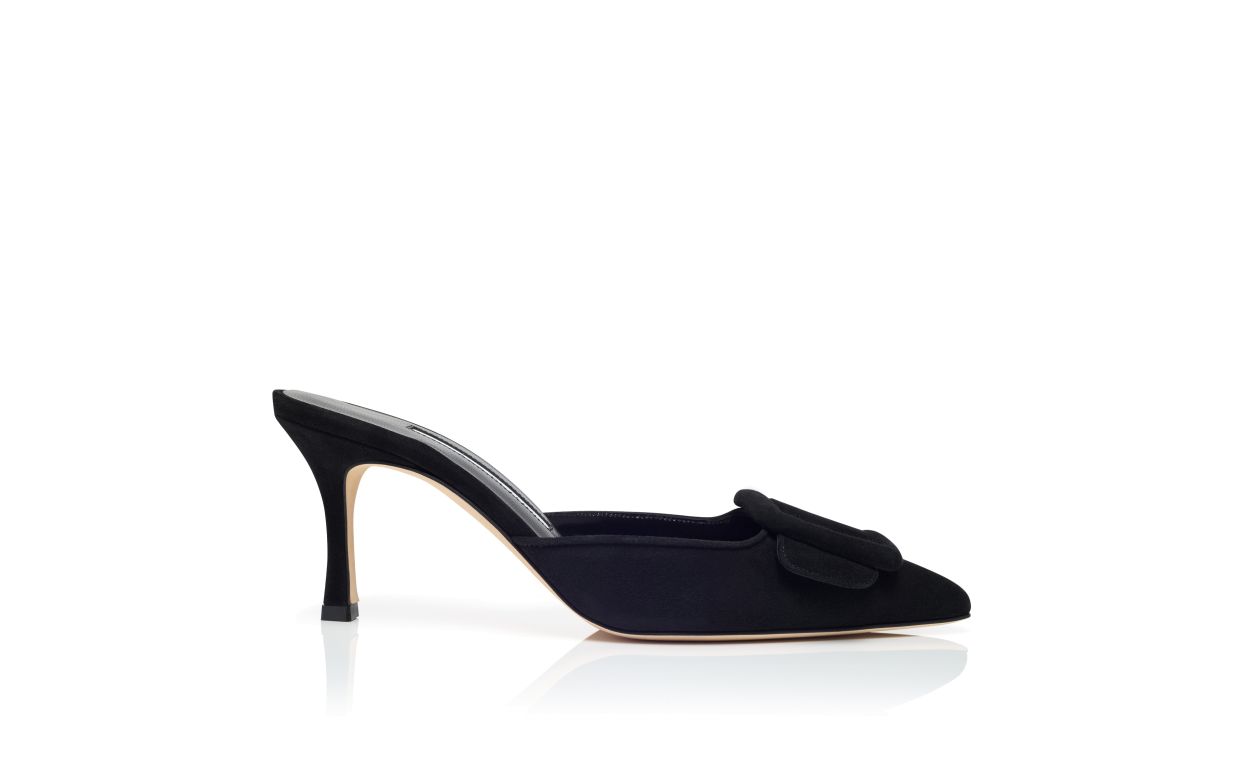 MAYSALE 70 | Black Suede Buckle Mules | Manolo Blahnik