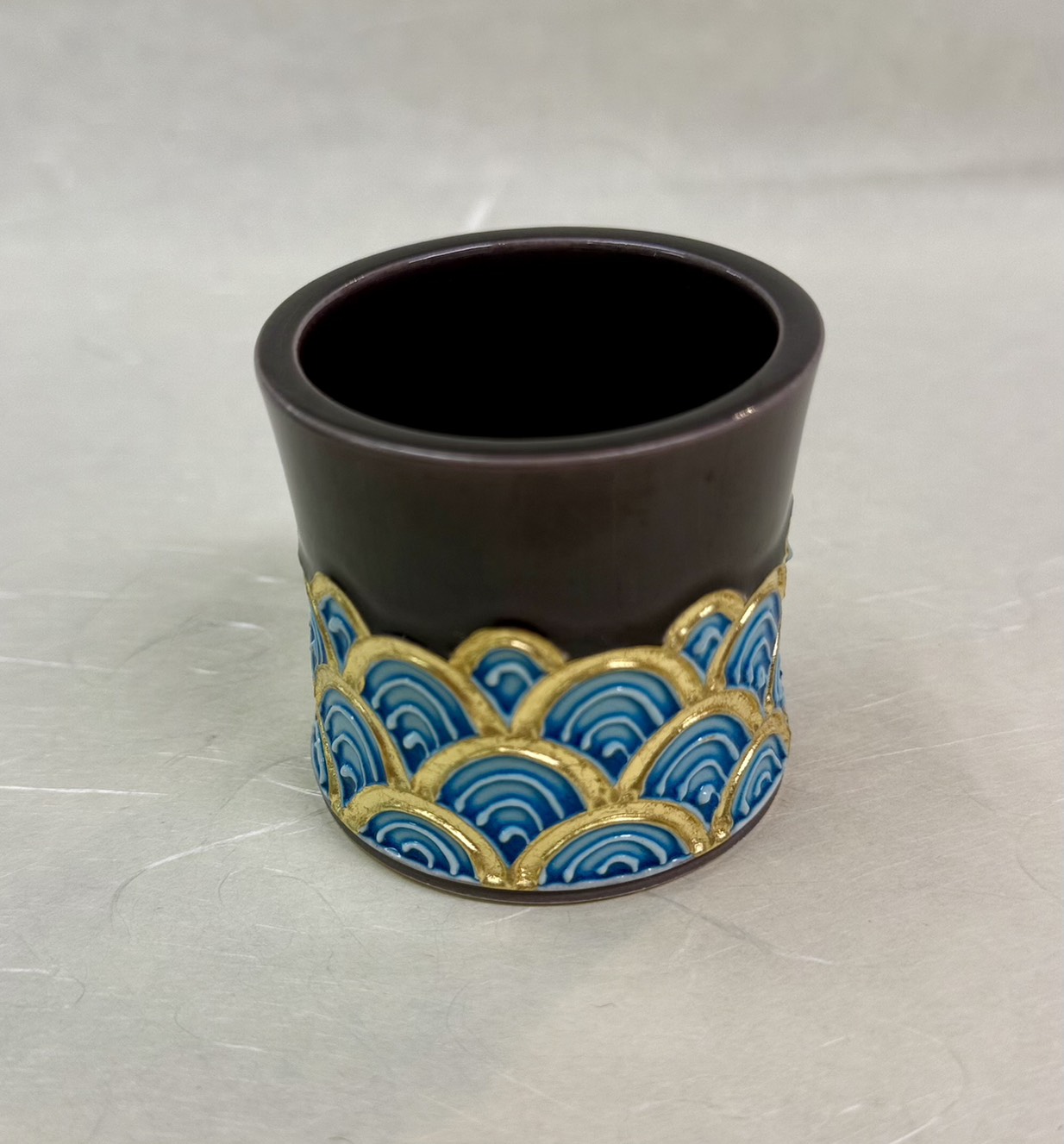 ◇古物◇蓋置 青海波 紫交趾 中村翠嵐 桐箱