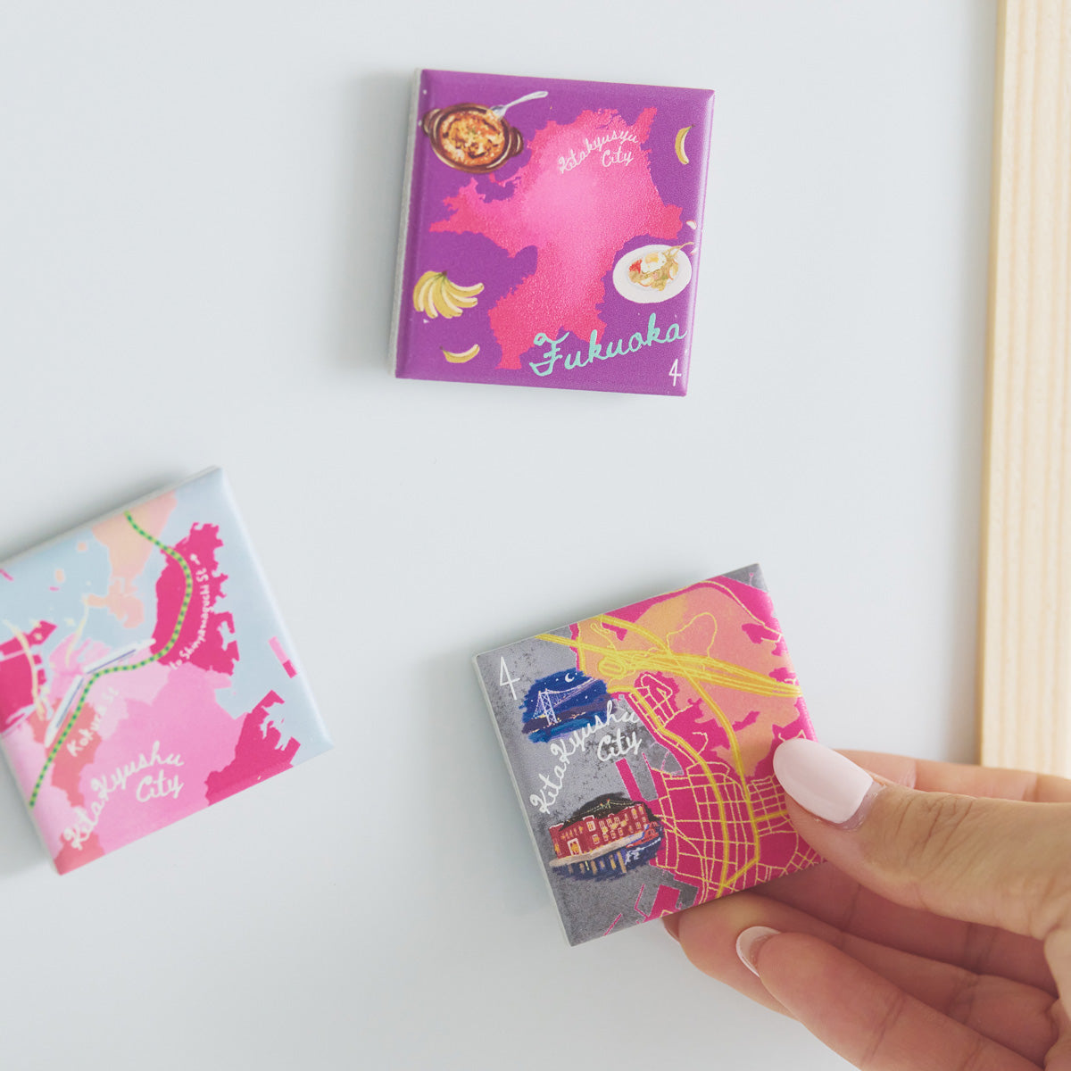 タイルマグネット（3個）/福岡県北九州セット｜地図グッズ｜Map Design