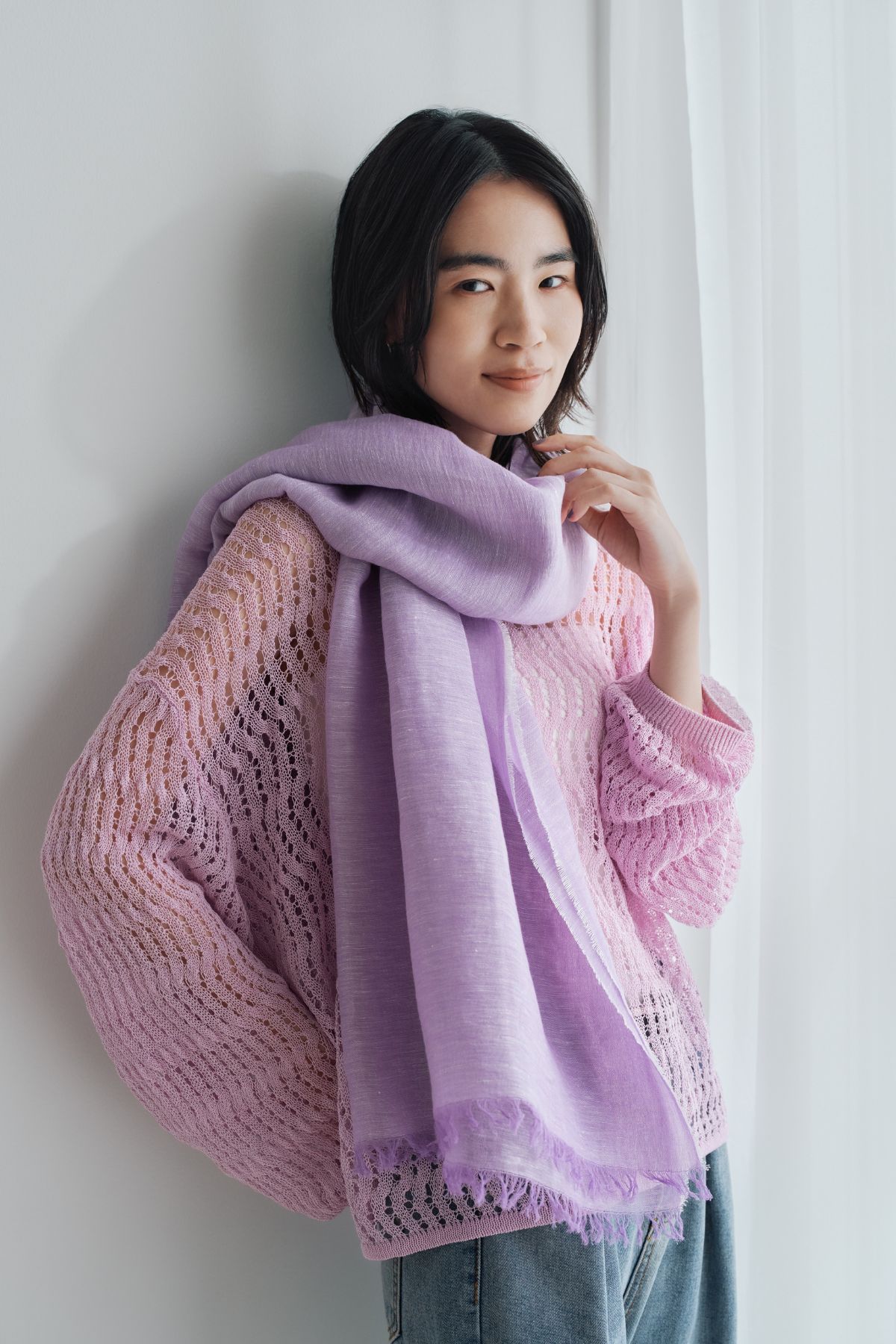 大判リネンコットンストール＜パープル＞ イタリア製 | Maria Rouk