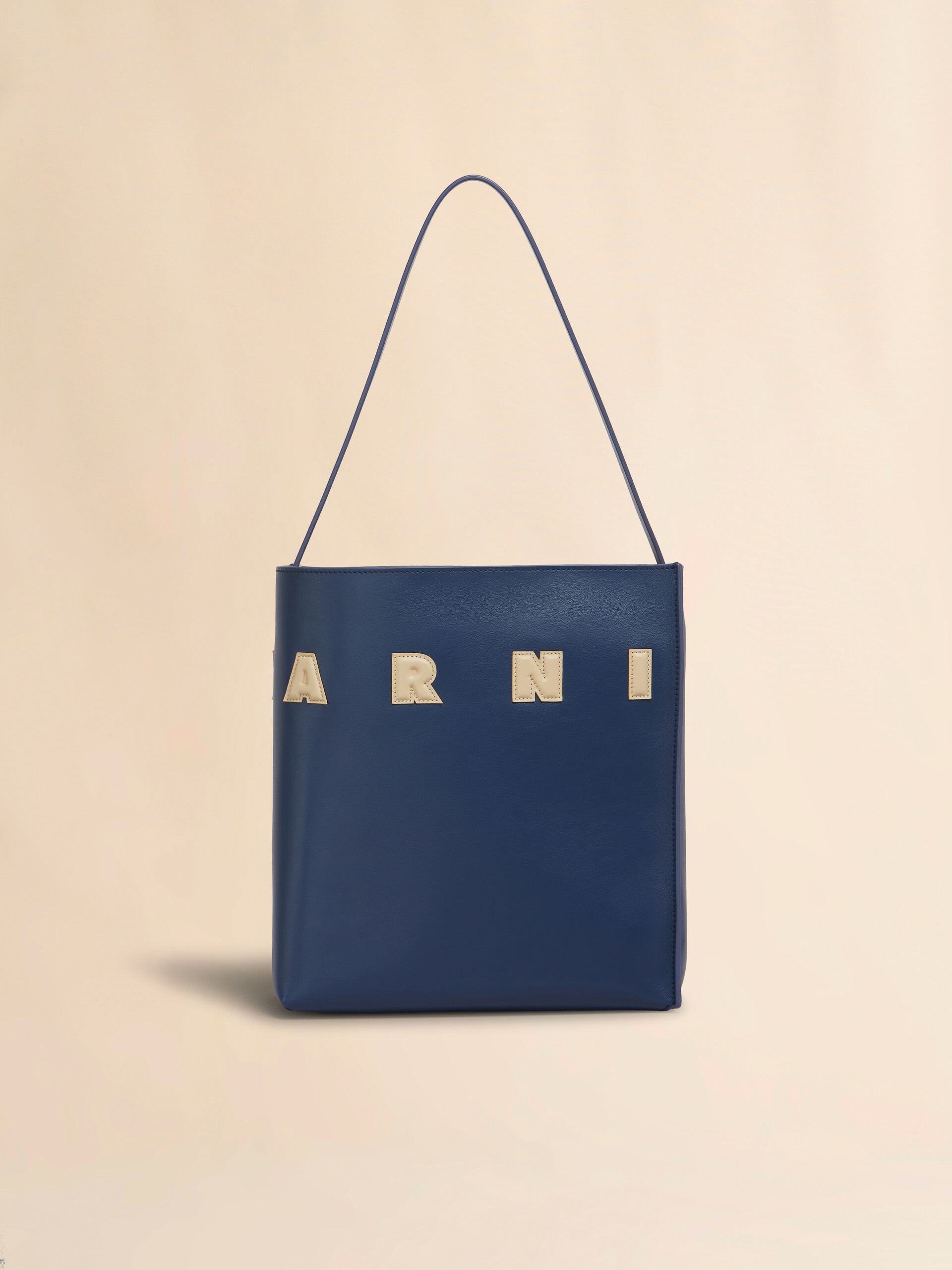 ブルー レザー製 Museo スモールホーボーバッグ、マルニロゴ入り | Marni