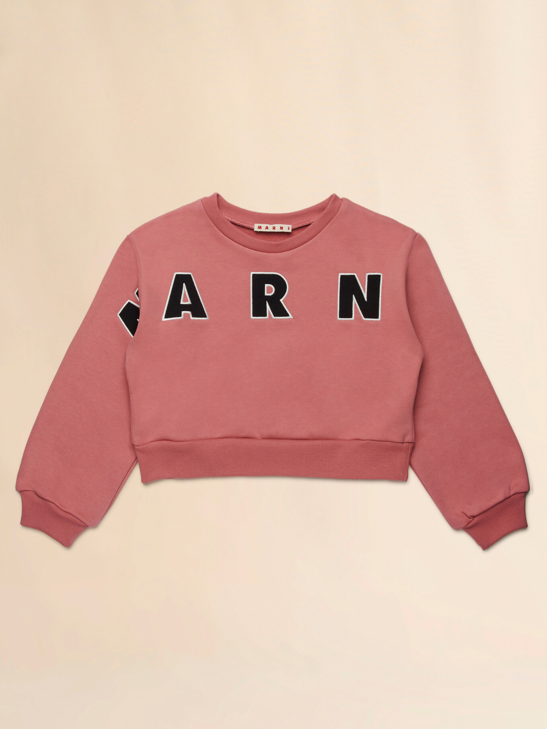 Pink cotton cropped sweatshirt with embroidered logo | Marni
