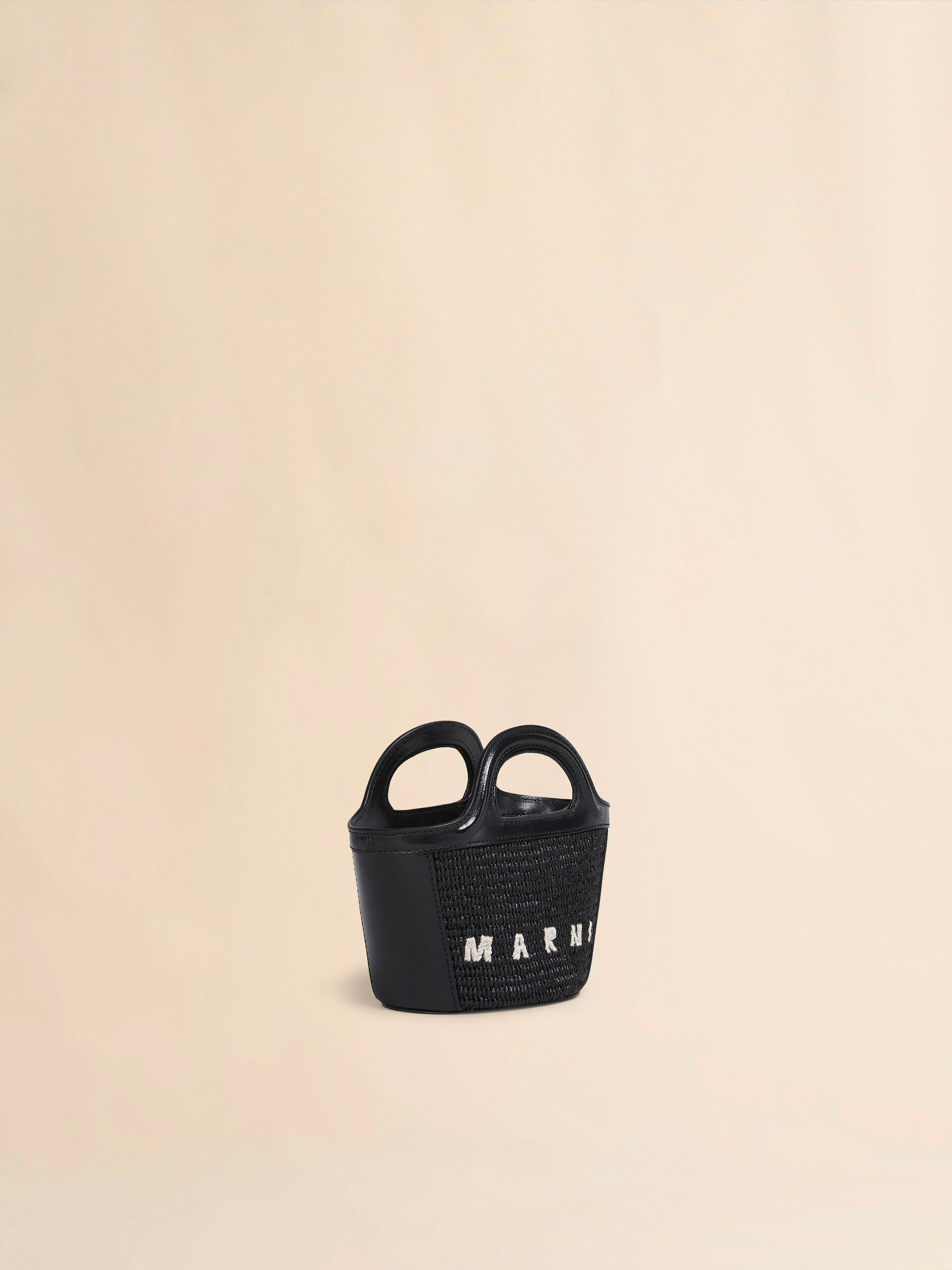 Tropicalia Micro Bag in black leather and raffia-effect fabric | Marni