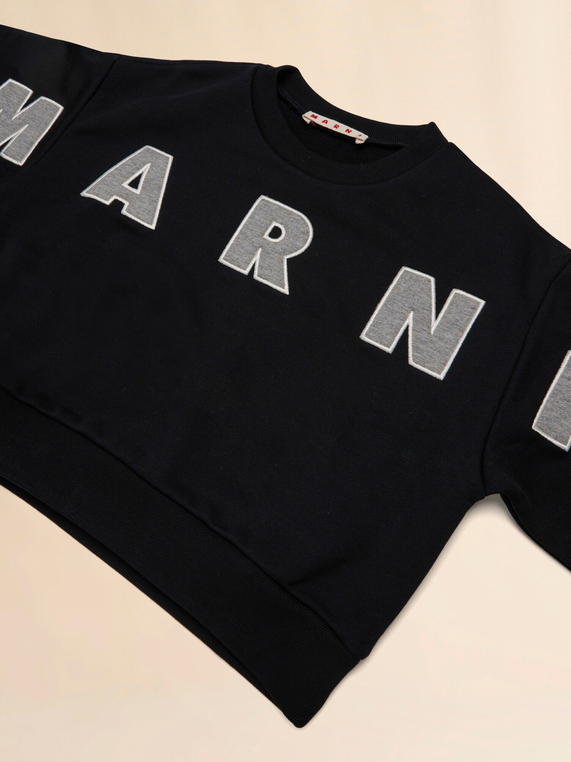 Black cotton cropped sweatshirt with embroidered logo | Marni