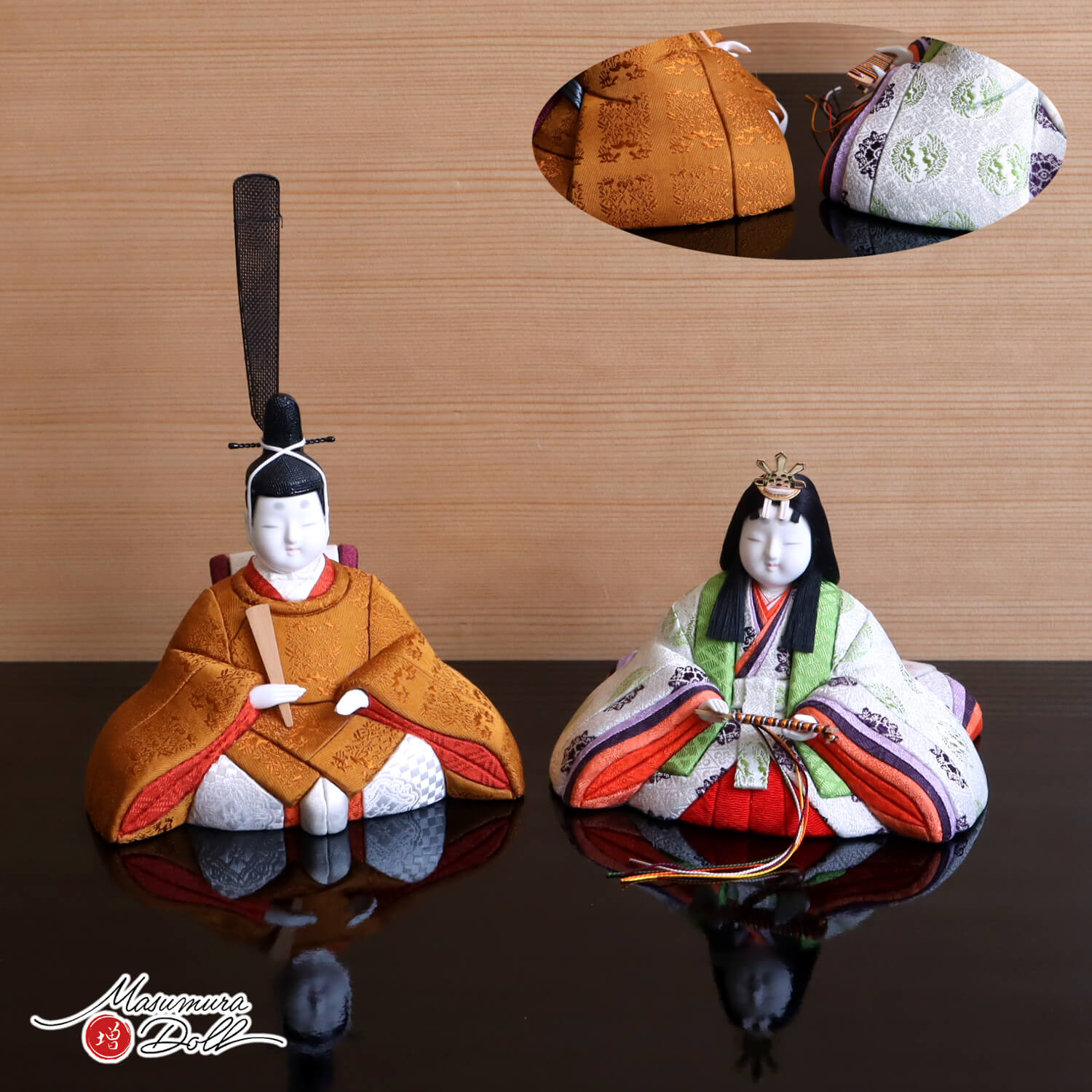 伝統的工芸品 三世・金林真多呂作 伝産・祝雅雛 正絹西陣織 黄櫨染 本