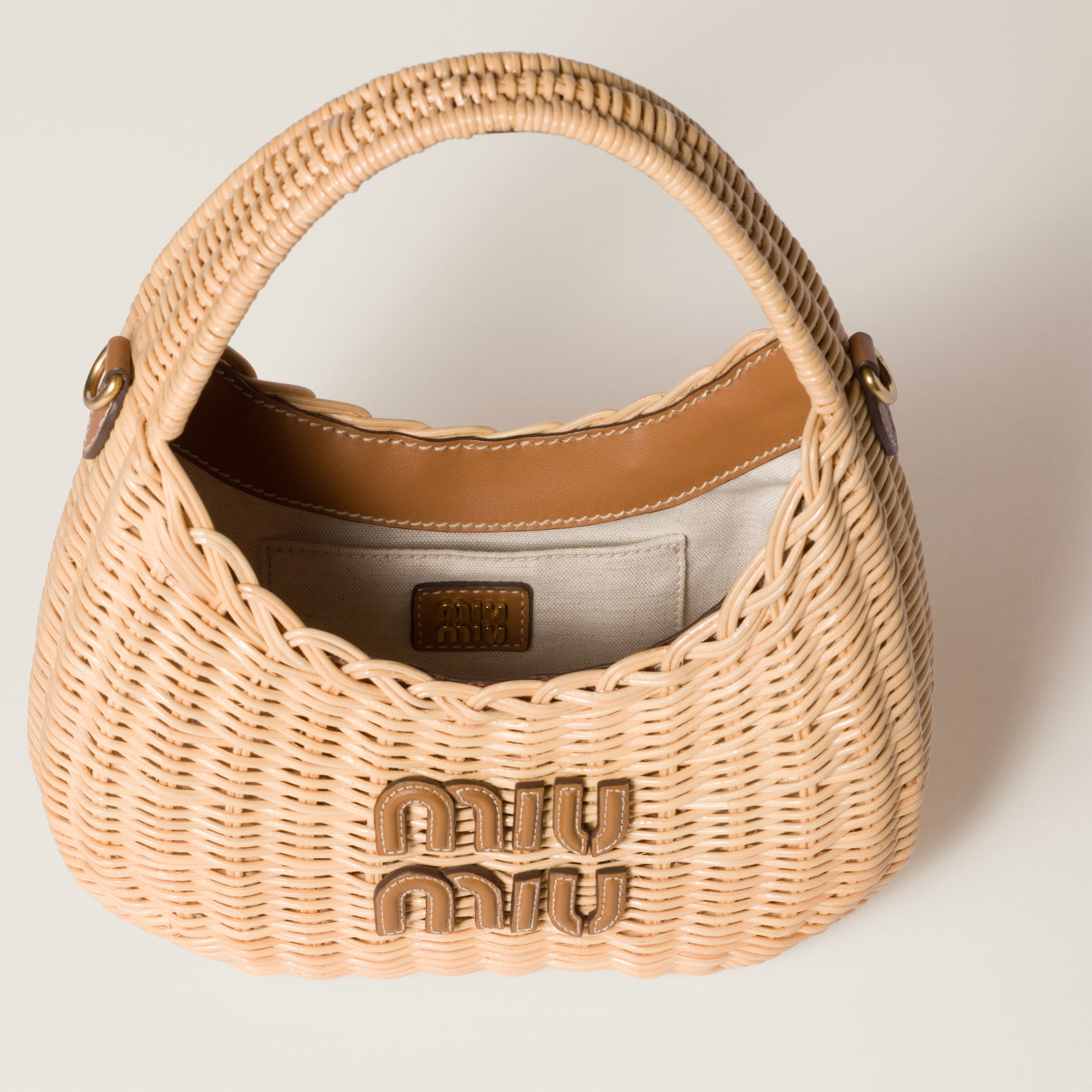 Tan/caramel Wander Wicker Handbag | Miu Miu