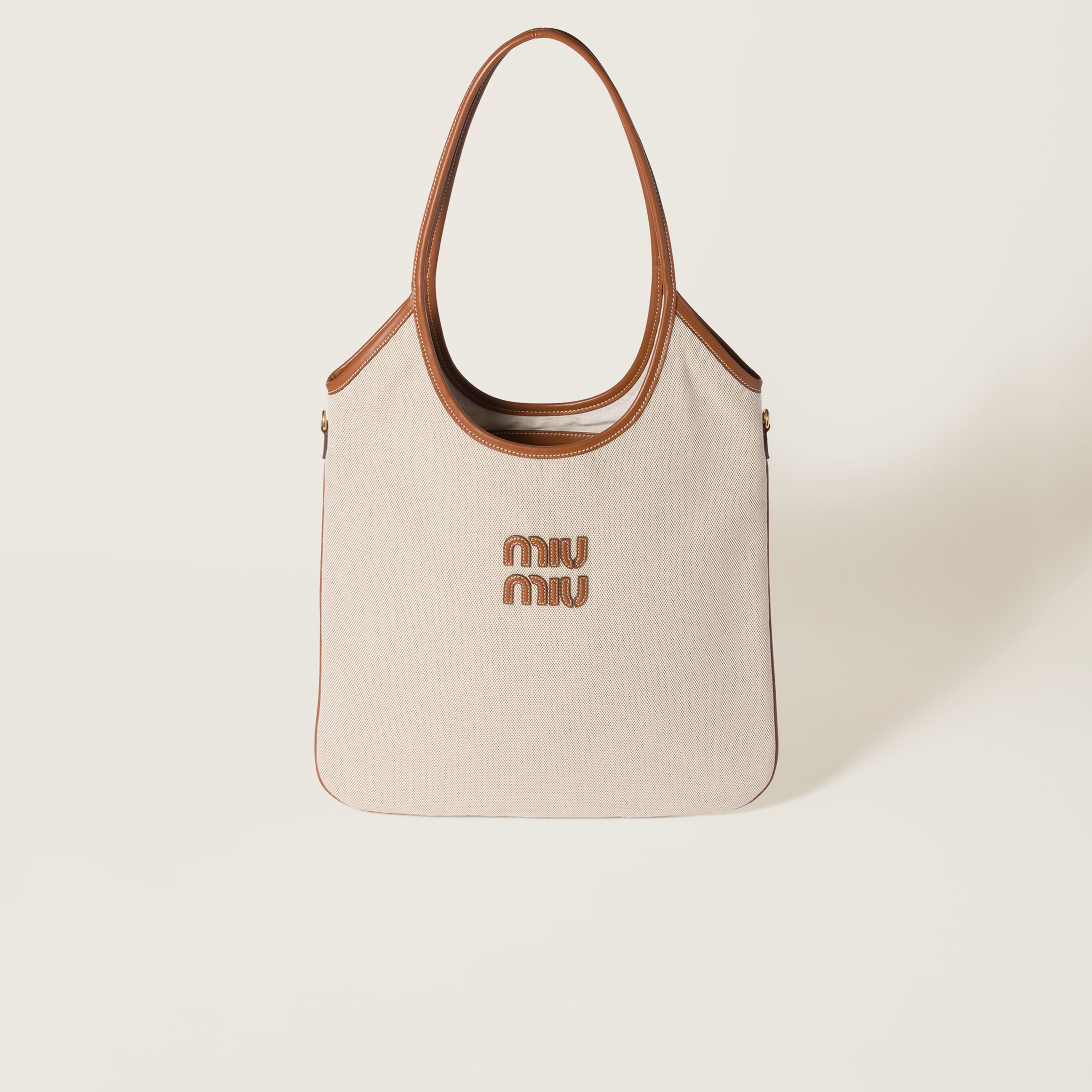 Beige/brandy Ivy Canvas And Leather Bag | Miu Miu