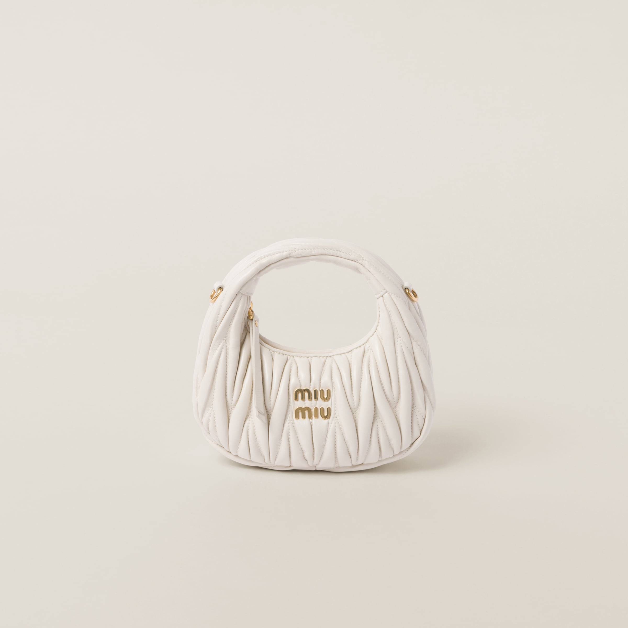 White Wander Matelassé Nappa Leather Hobo Mini-bag | Miu Miu