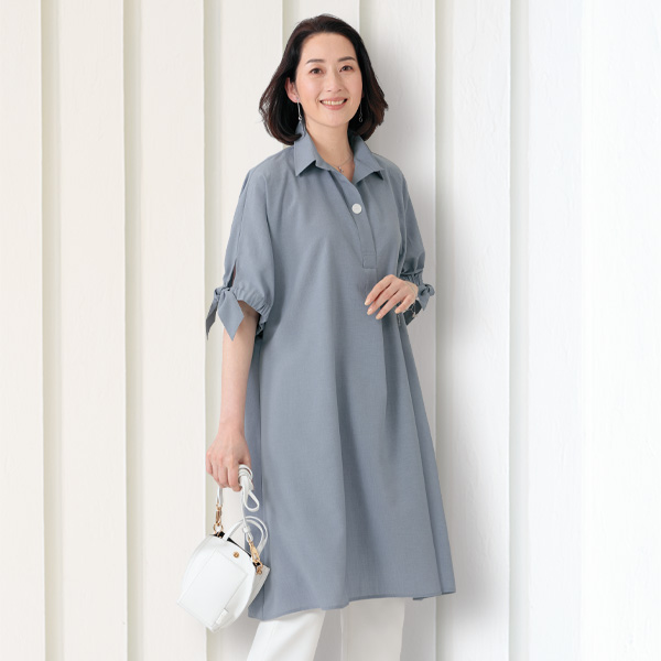 袖リボンドルマンチュニックワンピース | 京都通販ミセスの