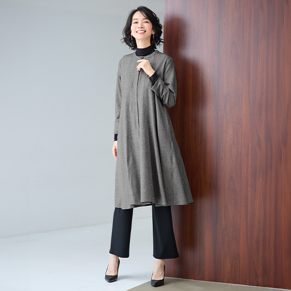 尾州織ウール混チュニックワンピース | 京都通販ミセスのファッション