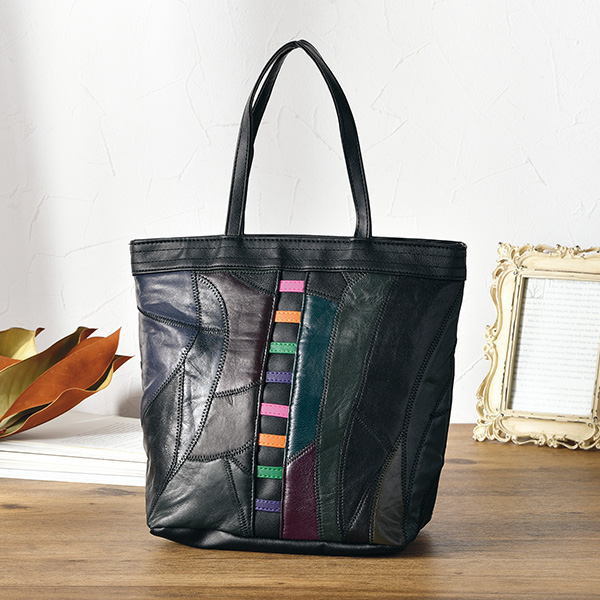 羊革パッチワーク手提げバッグ | 京都通販ミセスのファッション館・本店