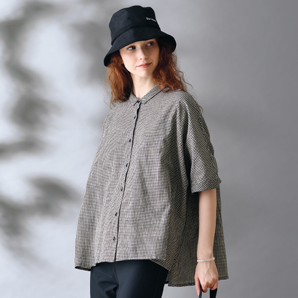 先染めゆったりギンガムチェック 綿麻ブラウス | 京都通販ミセスの