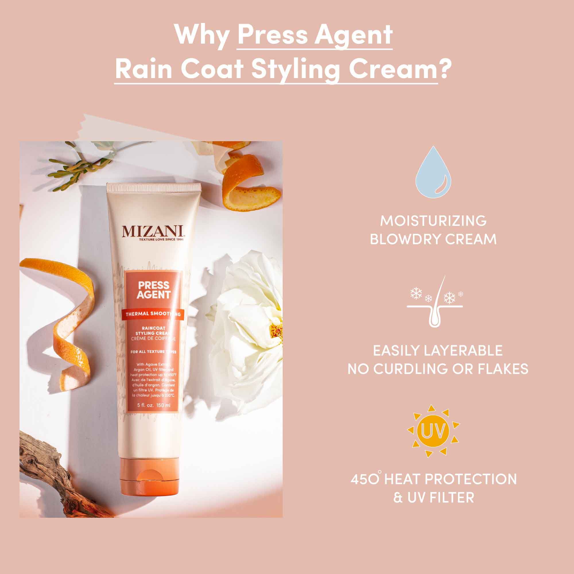 Press Agent Thermal Smoothing Raincoat Styling Cream | Mizani