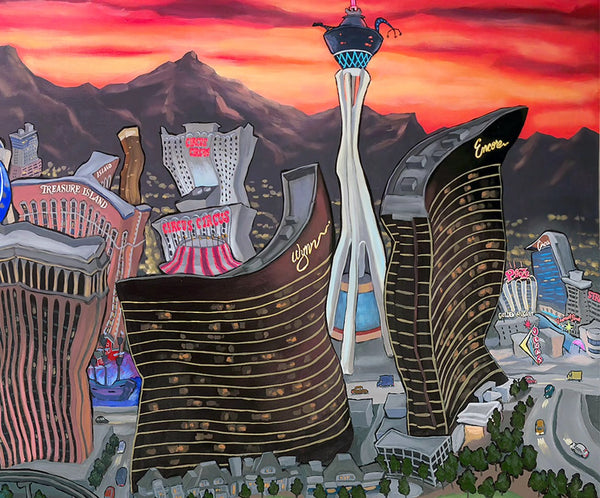 Las Vegas Skyline Original Painting - Michael Birawer