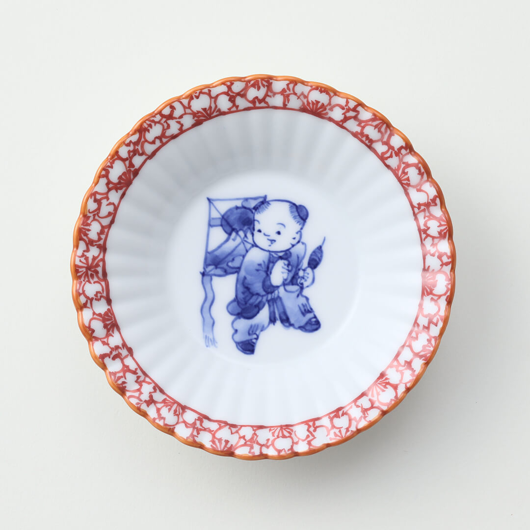 渕赤桜 凧と唐子絵豆皿 ｜ Mikawachi Ware