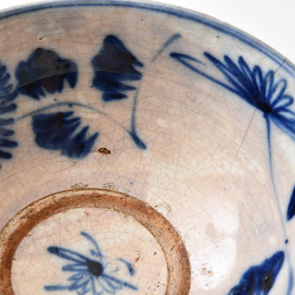 中国 染付蓮紋お碗 大明嘉靖年製銘 送料込み0525 中国 染付蓮紋お碗