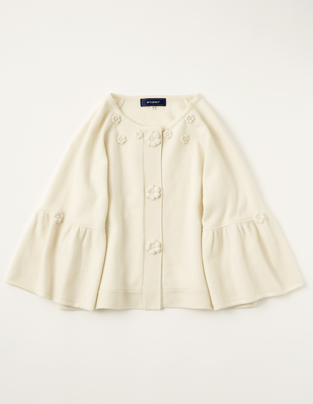フラワーモチーフ付き7分袖カーディガン | msgracy