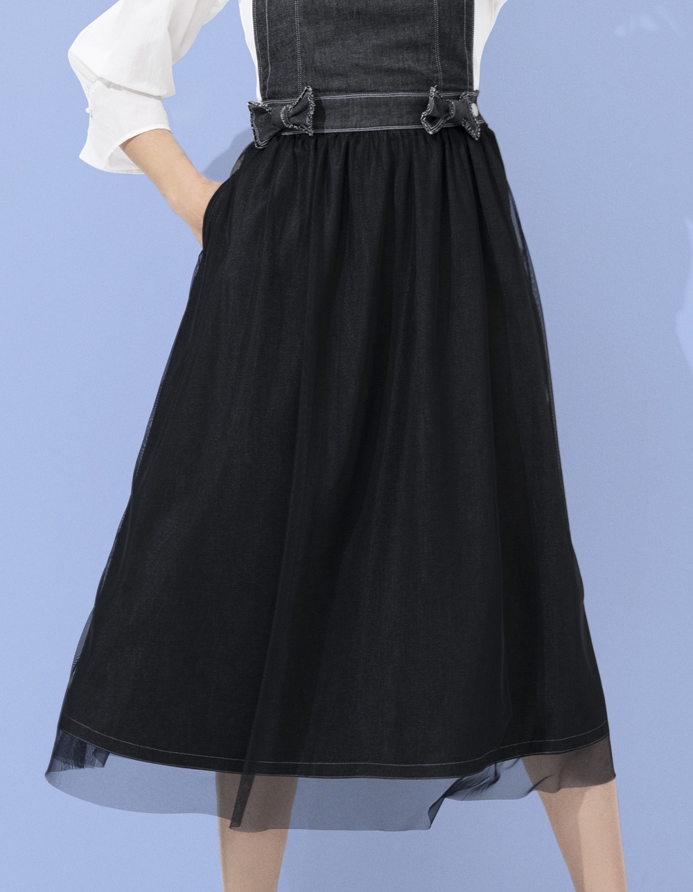 チュール被せデニムジャンパースカート | msgracy