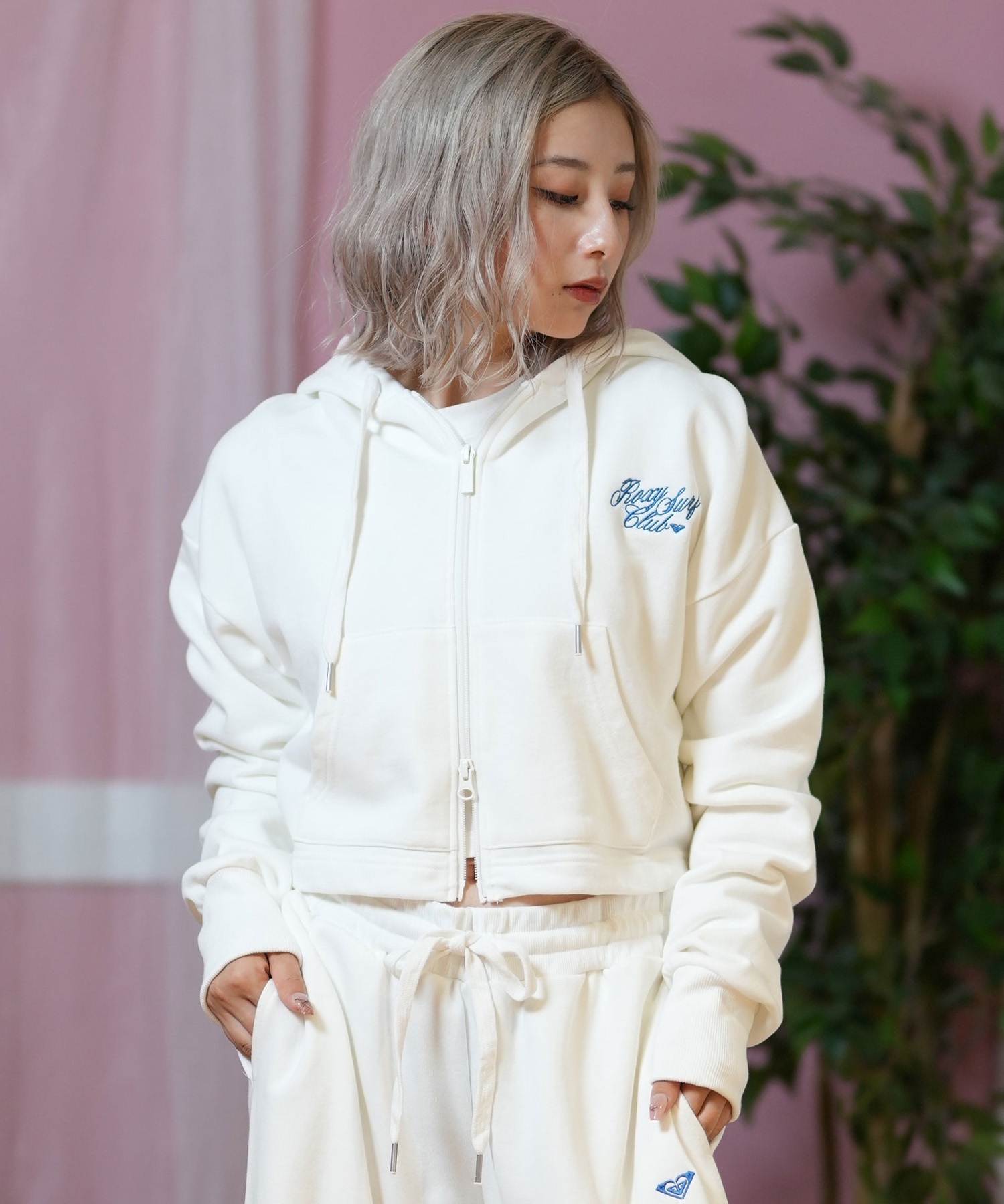 ROXY ロキシー パーカー ジップアップ レディース クロップド丈 バック