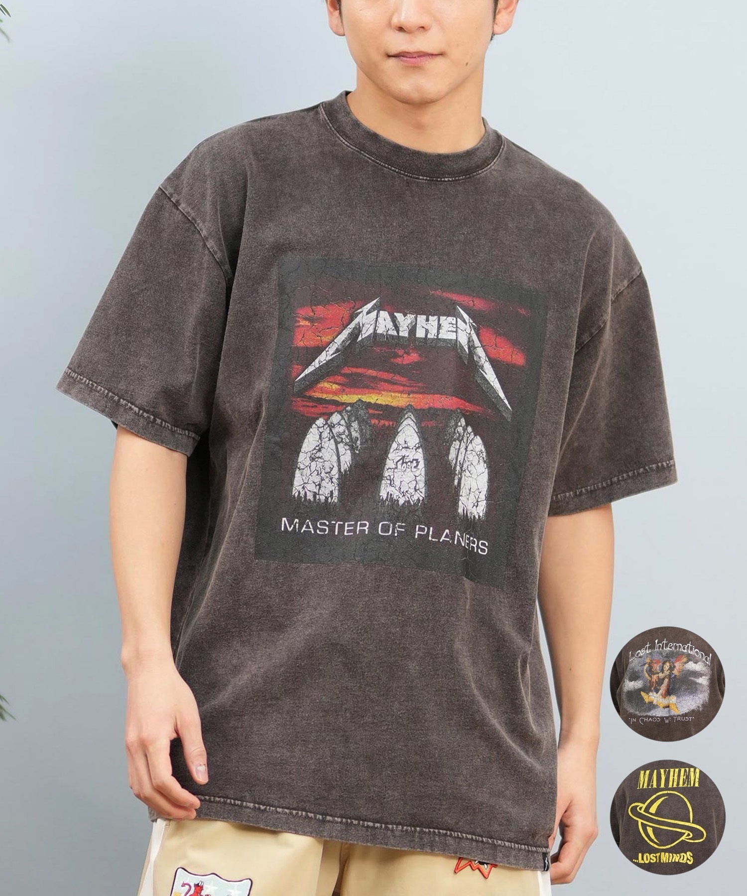 LOST ロスト 半袖 Tシャツ メンズ フロントプリント バンドT L25S-2108