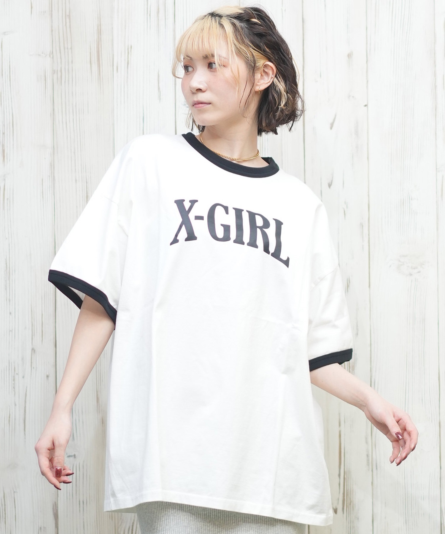 X-girl エックスガール 半袖 Tシャツ レディース リンガーシャツ