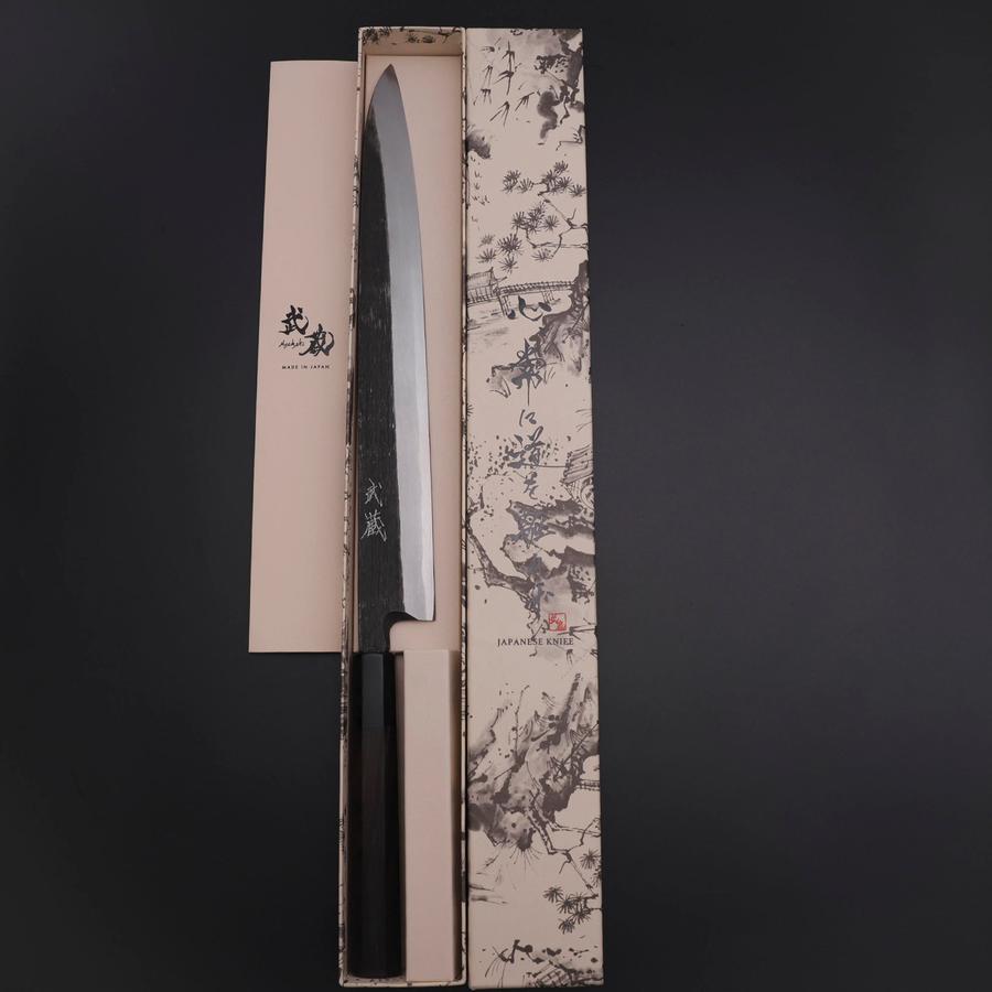 柳刃 青紙2号 黒打 槌目 焼漆柄 300mm – MUSASHI