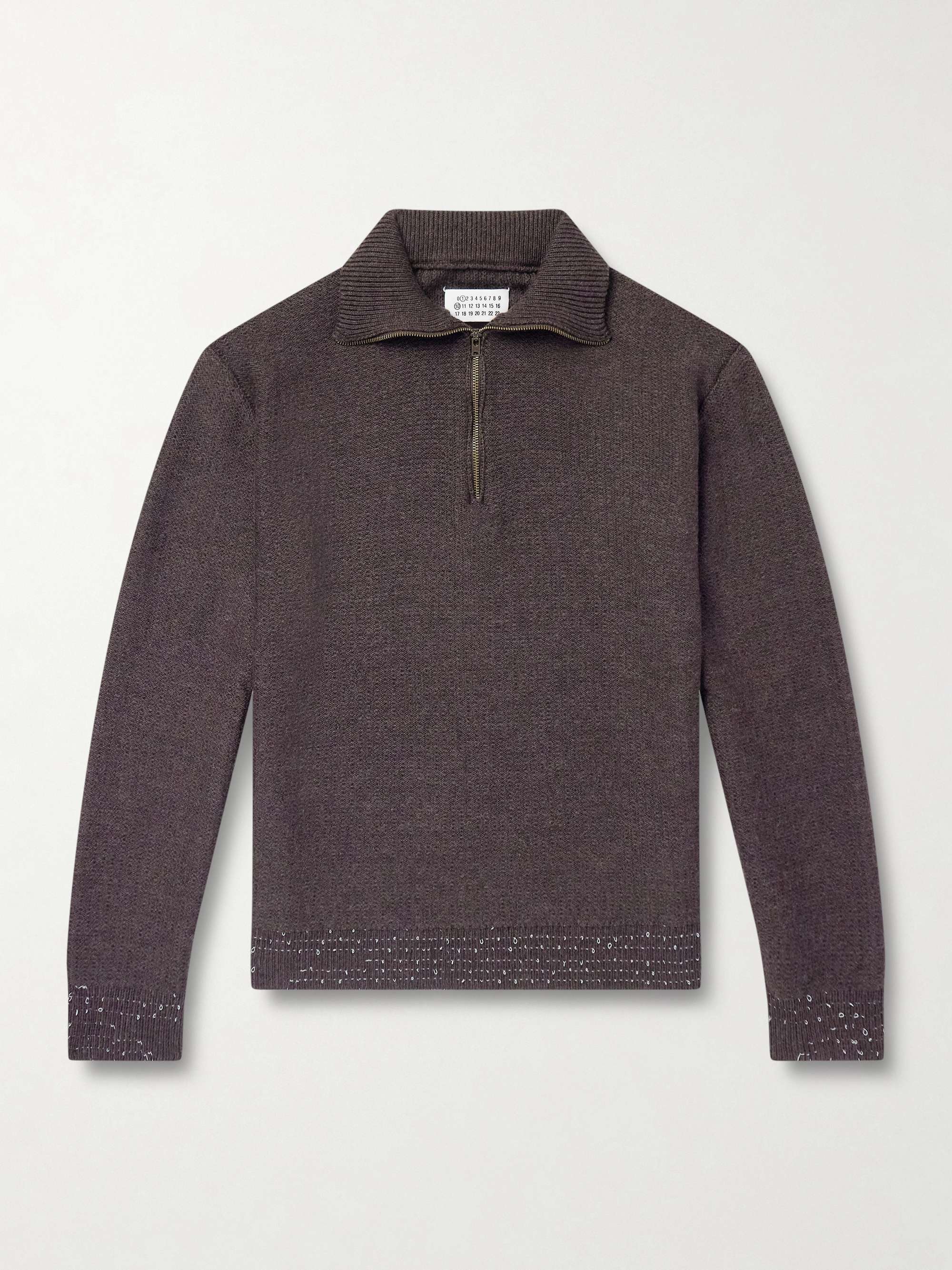 MAISON MARGIELA Embroidered Stretch-Wool Half-Zip Sweater for Men