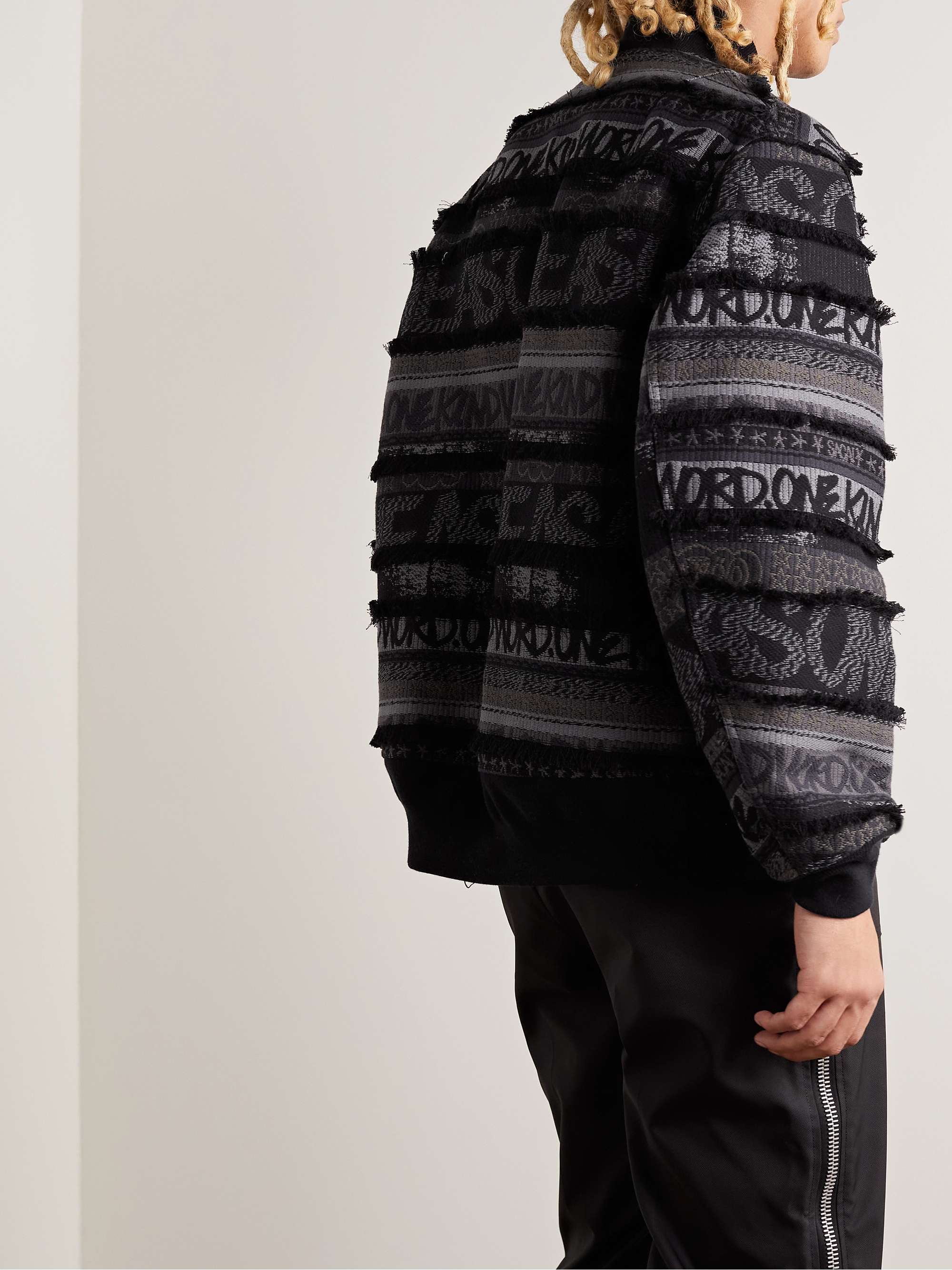 SACAI + Eric Haze Padded Frayed Cotton-Jacquard Bomber Jacket for