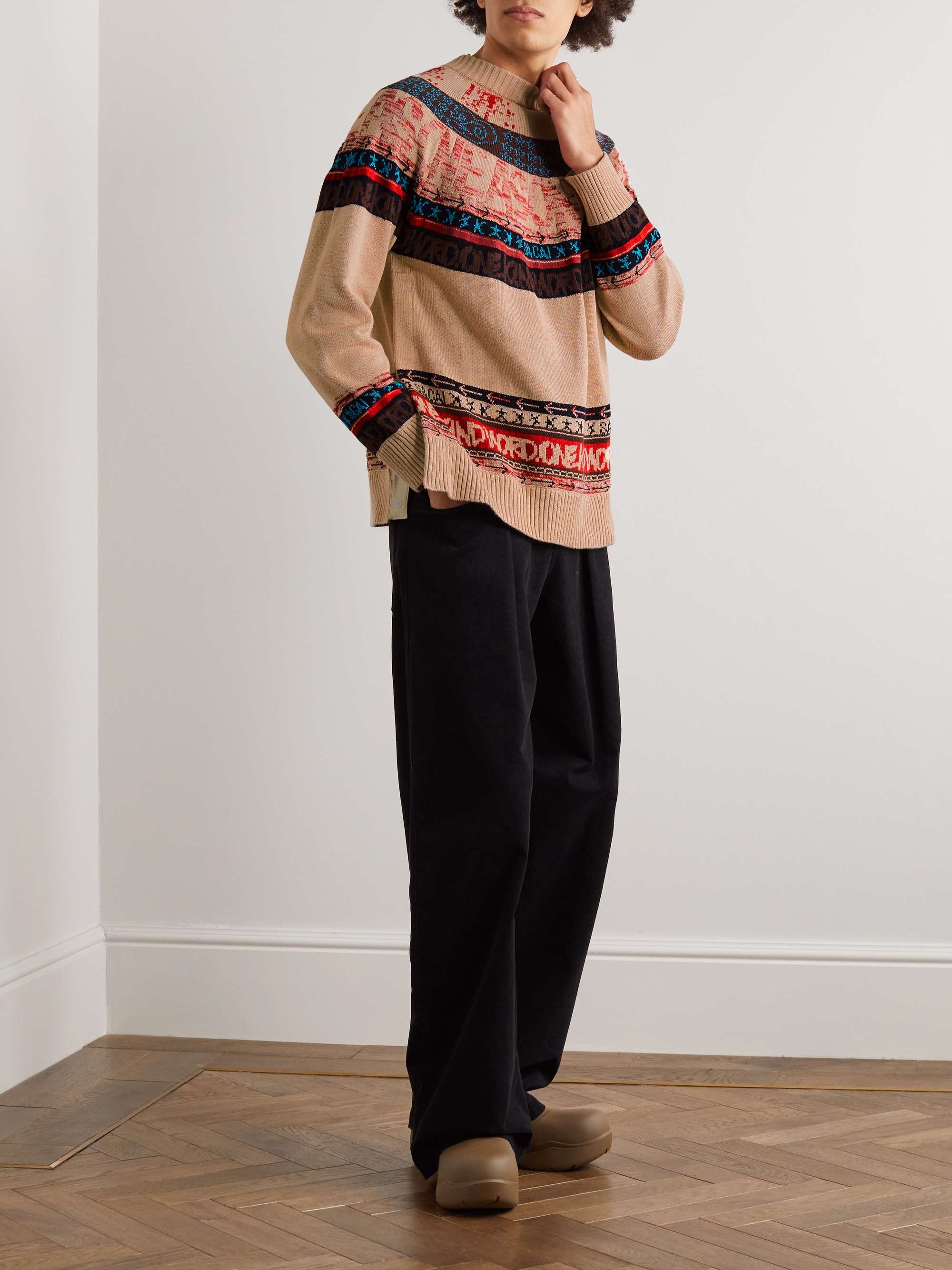 SACAI + Eric Haze Fair Isle Cotton-Jacquard Sweater for Men | MR