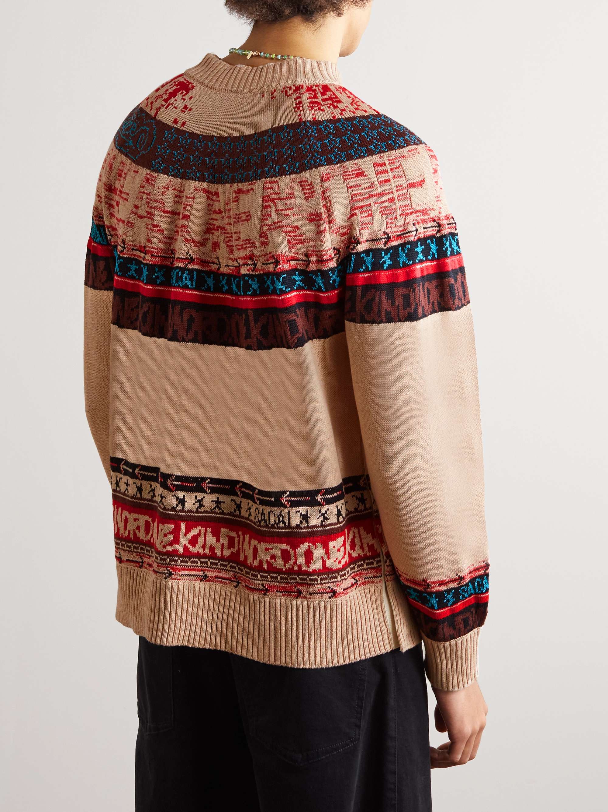 SACAI + Eric Haze Fair Isle Cotton-Jacquard Sweater for Men | MR