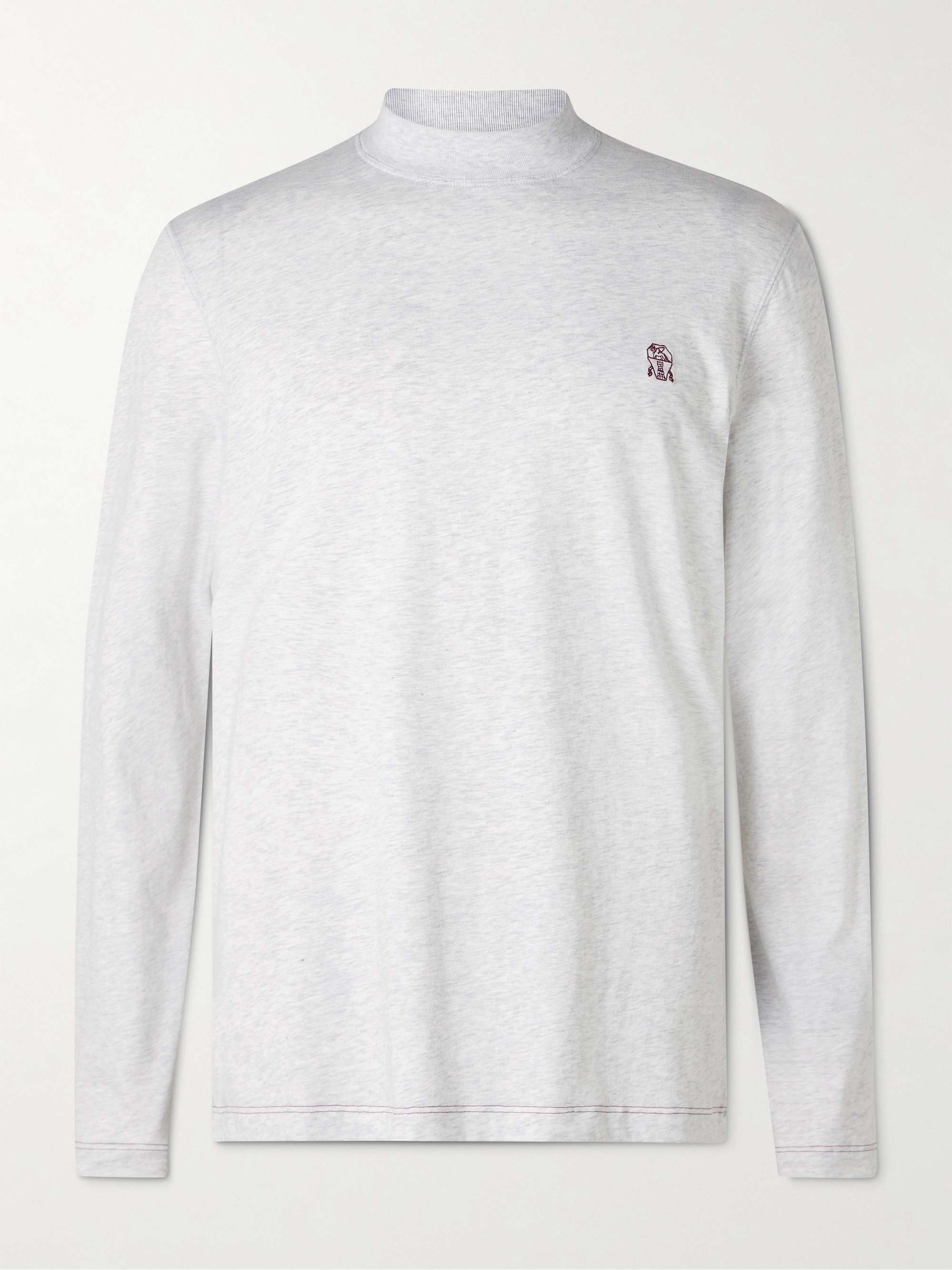 BRUNELLO CUCINELLI Logo-Embroidered Mélange Cotton-Jersey Mock