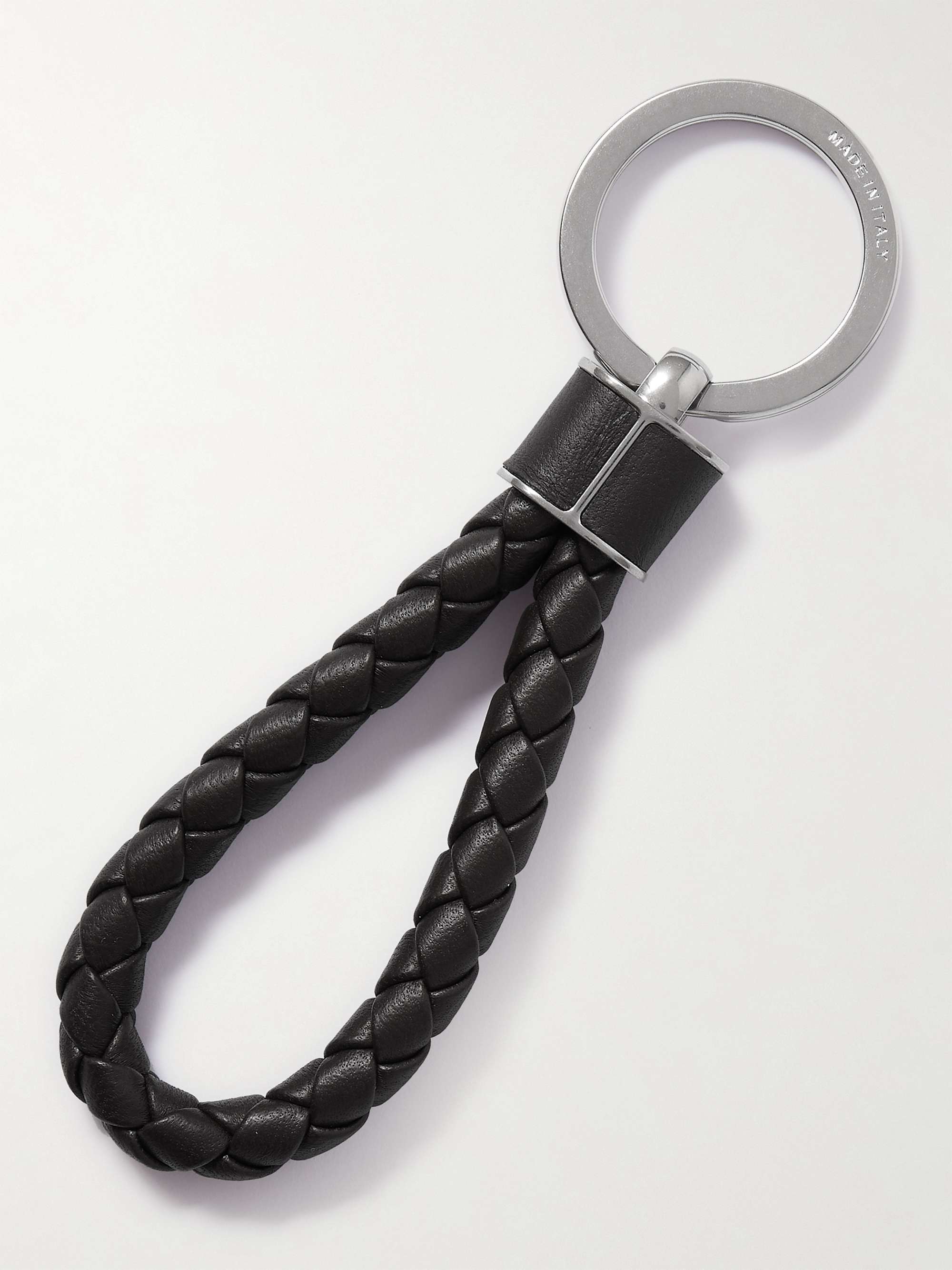 BOTTEGA VENETA Silver-Tone and Braided Leather Key Fob for Men