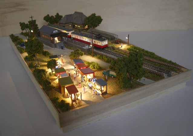 鉄道模型Nゲージミニジオラマ 昭和の田舎の夏休み LED夜景作品