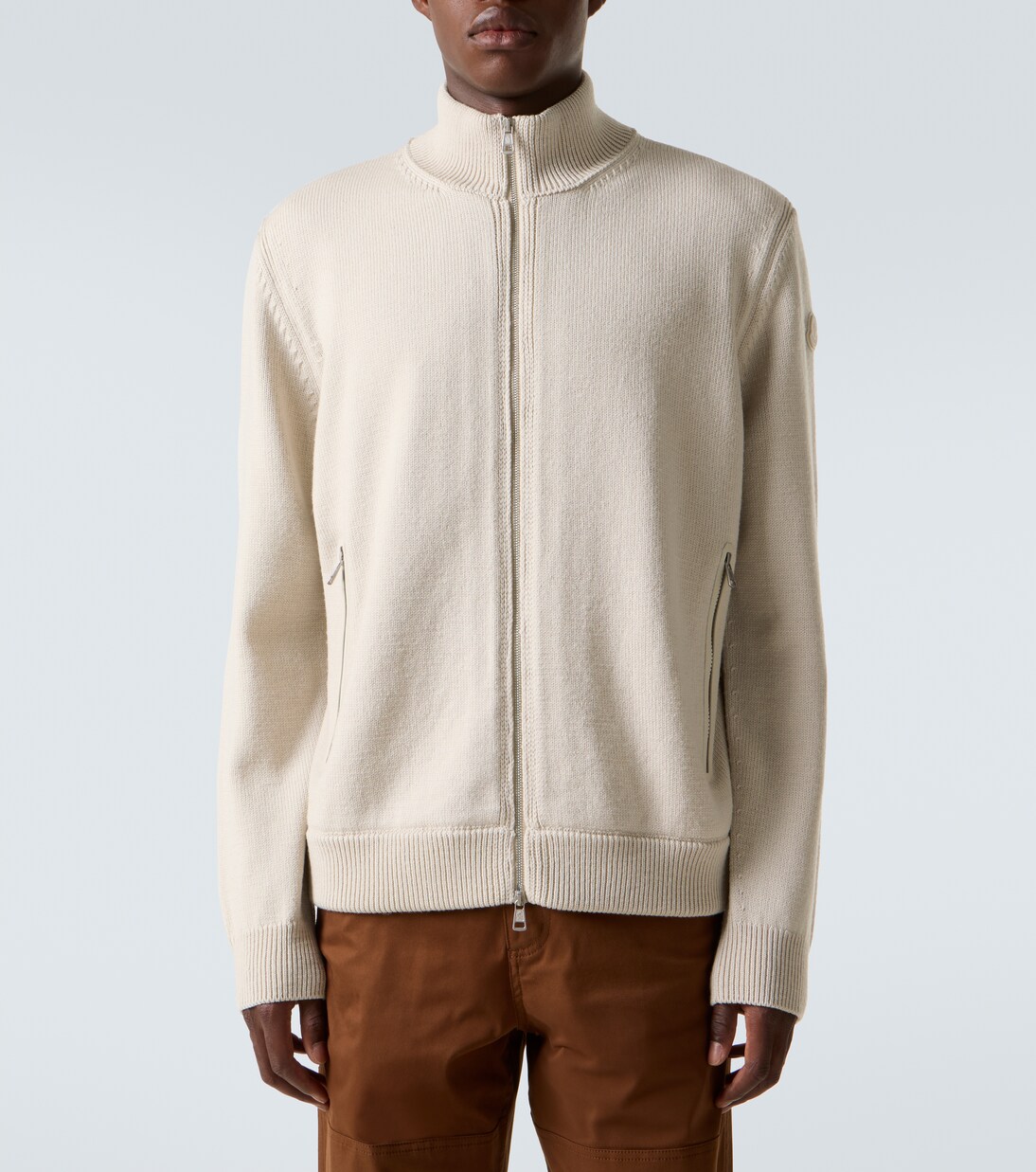 Wool zip-up sweater in beige - Moncler | Mytheresa