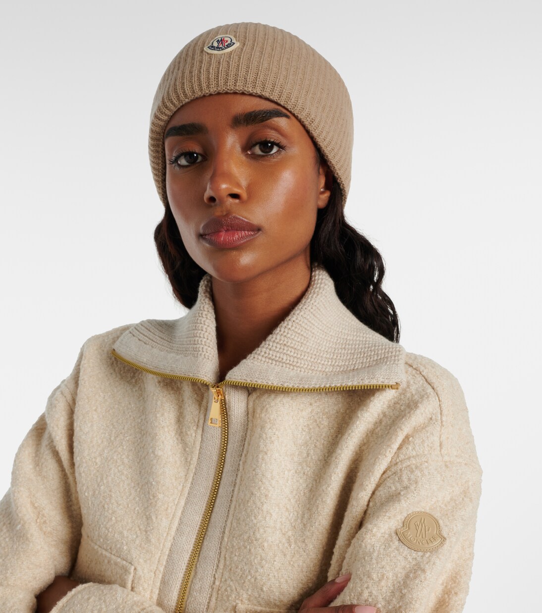 Ribbed-knit virgin wool beanie in beige - Moncler | Mytheresa
