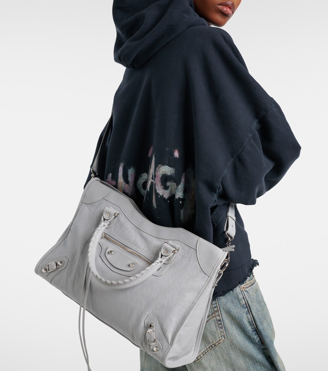 Le City Medium leather tote bag in grey - Balenciaga | Mytheresa